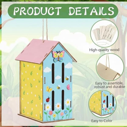 DoubleFill 12 Pack Bird House Kit 7.1'' Butterfly Wood Birdhouse Craft Set - color: Butterfly, size: 7.1in