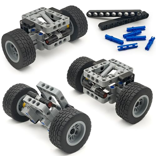 Technical Parts 6 Wheels Trailer Car Suspension Accessories with Tires 18.9x1.8 Inch MOC Parts Building Blocks DIY Replacement Spare Tech Kit Compatible with Major Brands