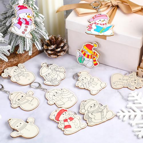 Trnayi 36 Pcs Unfinished Wood Keychain Color Your Own DIY Craft - style: Snowman