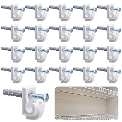 25 Pcs White Down Wall Clips, Wire Shelf Brackets Closet Support Brackets - color: 25 PCS