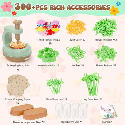GirlsHome 300+PCS Fabric Flower Bouquets Toys, DIY Flower Craft Kits - color: Green Brown