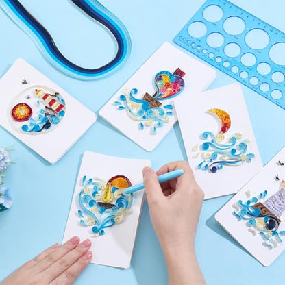 WEBEEDY 20 Sets Paper Quilling Kit for Adults Beginners 5 Styles Lighthouses Boats Waves Love Theme Quilling Greeting Card Making Kit with Instruction Ideal Gift for Sailing Enthusiasts