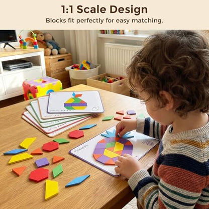 LovesTown Pattern Blocks, Wooden, 150pcs