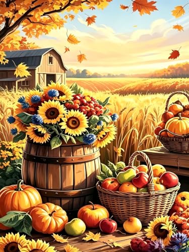 5D Fall Pumpkin Sunflower Diamond Art kits for Adults Beginners 12x16inch - color: KM1281-1
