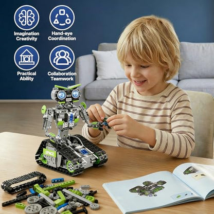 DOLIVE 5 in 1 STEM Robotics Kit, Building Block Set for Kids Ages 8-14, Remote Control and App Controlled Robot/Tank/Transporter/Scout/Engineering Vehicles, Birthday Gift for 8 9 10 11 12+ Years Old