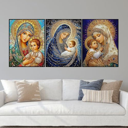 3 Pack Virgin Mary Diamond Art kits for Adults Beginners 12x 16 Inch - color: KM09+KM10+KM11-1
