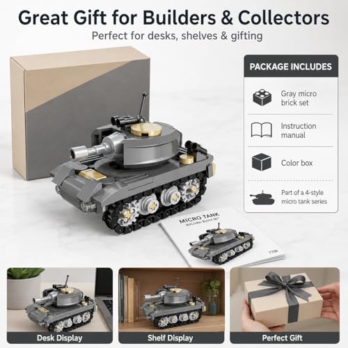 Micro Building Blocks Armored Phantom Tank Model Kit (4 Styles), Mini Cute Tank Set with Rotating Turret & Simulated Tracks,Develop Hands-on Skills (Wilderness F4 Tank (Gray)) - color: Wilderness F4 Tank (Gray)