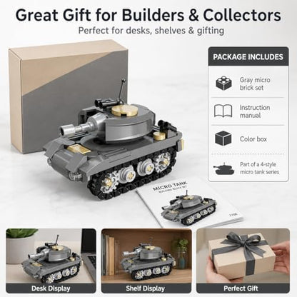 Micro Building Blocks Armored Phantom Tank Model Kit (4 Styles), Mini Cute Tank Set with Rotating Turret & Simulated Tracks,Develop Hands-on Skills (Wilderness F4 Tank (Gray)) - color: Wilderness F4 Tank (Gray)