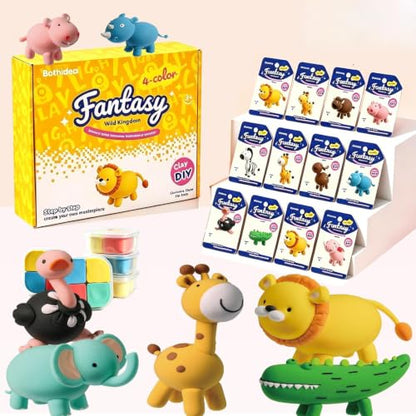 Both idea Air Dry Clay Kit Air Clay Kit Air Dry Clay Kits for Kids Air Clay Craft Clay Set Molding Foam Soft Air Dough Clay Craft for Classroom DIY Projects Brthday Gifts Party - style: Wild Kingdom