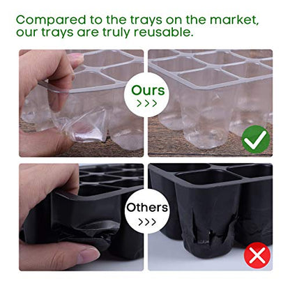 MIXC 10 Packs Seed Starter Tray ，Seed Starter Kit with Humidity Dome (120 Cells Total Tray) Seed Starting Trays Plant Starter Kit and Base Mini Greenhouse Germination Kit for Seeds Growing Starting - color: Pink, size: 12 Cell-10 Packs-Clear Cover