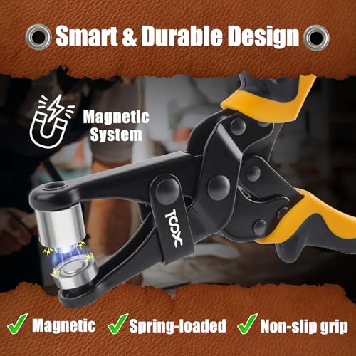 XOOL 2-in-1 Grommet Tool Kit, Tool-Free Quick-Change 3/8" (10mm) & 1/2" (12mm) Heads, Heavy Duty Kit with Magnetic Positioning, 400 Sets Grommets & Washers for Tarps, Canvas, Fabric and Leather - size: 1/2" & 3/8" Grommet Tool Kit