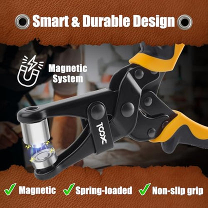 XOOL 2-in-1 Grommet Tool Kit, Tool-Free Quick-Change 3/8" (10mm) & 1/2" (12mm) Heads, Heavy Duty Kit with Magnetic Positioning, 400 Sets Grommets & Washers for Tarps, Canvas, Fabric and Leather - size: 1/2" & 3/8" Grommet Tool Kit