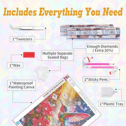 Hummingbird Diamond Art Kits for Adults Beginners 12x16 in, DIY Craft Gift - color: DP-US02