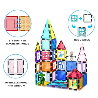 PicassoTiles 100PC Magnetic Tiles Construction Building with Carrying Case Included Block Set with Car, 8 Sets of Characters and Base Whiteboard Marker Playset Toy Kit for Boys & Girls Ages 3+ PB01 - color: 100pcs