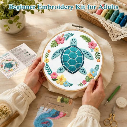 Louise Maelys Sea Turtle Embroidery Kit for Beginners, Ocean DIY Craft - color: Sea Turtle