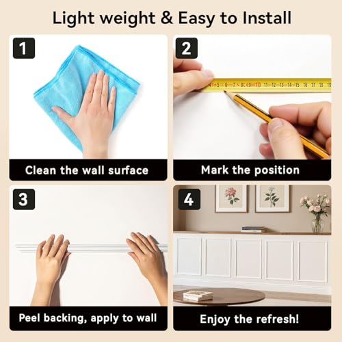 Upick Peel and Stick Wainscoting Pre-Cut Wall Molding Kit, 16"x24", 3-Frame - size: 16"W x 24"H