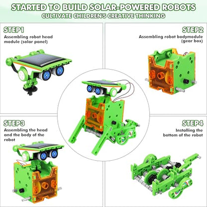 STEM 13-in-1 Education Solar Power Robots Toys for Boys Age 8-12 - color: Green