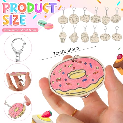 Trnayi 36 Pcs Dessert Unfinished Wood Keychain Color Your Own DIY Craft - style: Ice Cream
