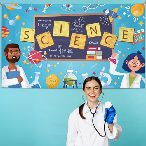 AIBIIN Science Birthday Party Backdrop Chemical Experiments Science Party Decorations Background for Kids Chemistry Lab Mad Scientist Equipment Science Research Banner 7 x 5ft - size: 7x5ft