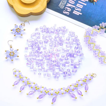 1500 Pcs Crystal Glass Beads for Jewelry Making – 12 Styles Bicone, Rondelle, Cube, Teardrop & 3mm Spacer Beads, DIY Bracelet Necklace Earring Craft Kit with Organizer Box(Light Purple) - color: Light Purple