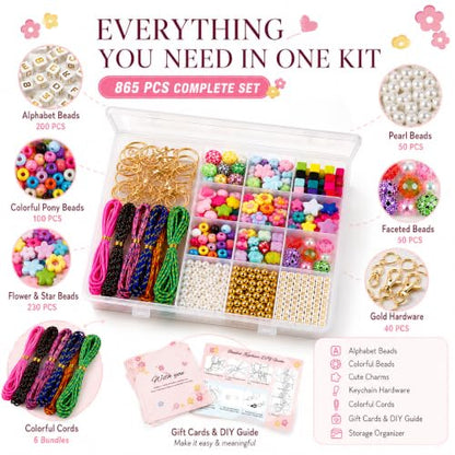 Kdpuei 865PCS Bead Keychain Making Kit, Keychain Bead Kit, DIY Bag Charm Set with Acrylic Heart Star Flower Alphabet Beads, Bead Keychain Kit, Jewerly Making Kit for Girls Women - size: 865PCS Bead Keychain Making Kit