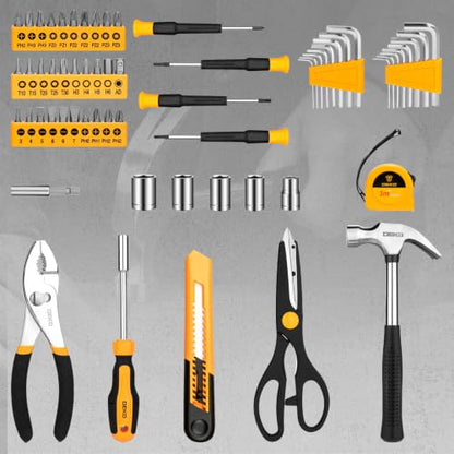 62-Piece Household Tool Set：Small Basic Home Tool Kit with Plastic Toolbox, Hand Tools with Storage Case DEKOPRO
