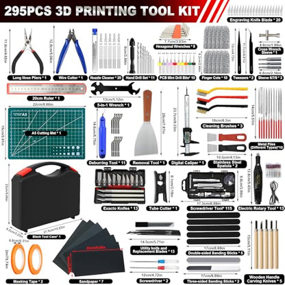 295 PCS 3D Printing Tool Kit, 3D Printing Accessories with Nozzle Cleaning Kit,Deburring Tool,Screwdriver Set,Digital Caliper,Smoothing Tools,3D Printer Tools for Model Removing Finishing 3D Print - color: 295PCS