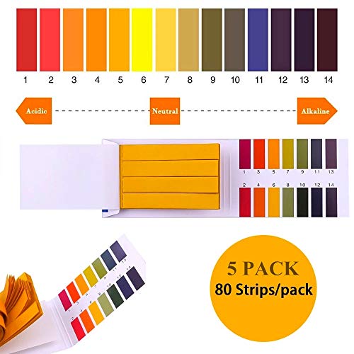 pH Test Strips,5 Packs of 400 Strips pH 1-14 Test Paper,for Urine,Saliva,Drinking Water,Pool,Spa,Soap,Fish Tank and Liquids