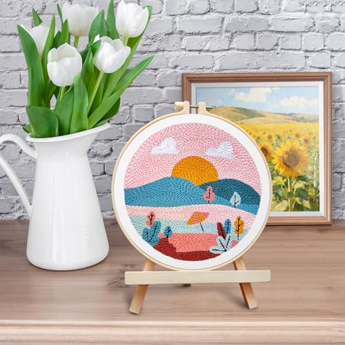 ERKOON Punch Needle Kit Adults Beginners, DIY Easy Landscapes Embroidery Set for Starter Art Craft, Needling Punch Project with Patterns, Tools, Yarns, Hoop, Instruction (Summer) - color: Summer