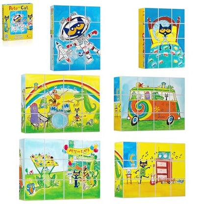 PicassoTiles Magnetic Tiles Pete the Cat Magnet Puzzle Cube Set 6 Cartoon Theme Mix and Match Brain Teaser STEM Educational Toy for Kids Toddlers Preschool Age 3 Plus Sensory Learning Play Kit PTC03 - style: Pete the Cat Mix and Match