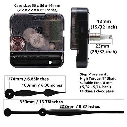 TIKROUND 12888 High Torque Quartz Clock Movement Replacement Parts with 350 mm / 13.78 Inch Long Spade Hands - size: Total minute hand length 13.78 inch