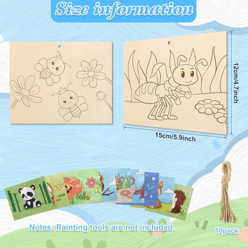 COCHIE 10 Pieces Large Cute Animals Unfinished Wood Crafts to Paint for Adults, Bulk Predrilled Wooden Ornaments for Painting, Animal Paintable Wood Slices Craft Supplies with Ropes - color: Animals