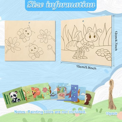 COCHIE 10 Pieces Large Cute Animals Unfinished Wood Crafts to Paint for Adults, Bulk Predrilled Wooden Ornaments for Painting, Animal Paintable Wood Slices Craft Supplies with Ropes - color: Animals