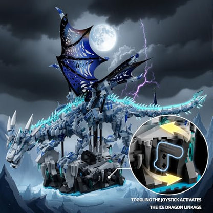 Mechanical Dark Ice Dragon Building Block Set with Hand Crank Motion Movable Head, Wings & Limbs Fantasy Dragon Model Kit for Teens & Adults - color: Ice Dragon