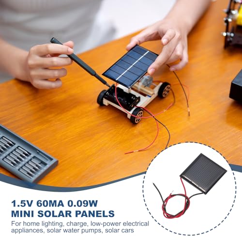 MECCANIXITY 5 Pcs 1.5V 0.09W 60mA Mini Solar Panels, Small Polycrystalline Solar Cell Panel with 2 Cable for DIY Electric Toy Materials Kits Charger, 30mm x 30mm - style: 1.5V 0.09W 60mA