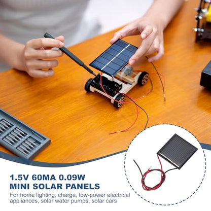 MECCANIXITY 5 Pcs 1.5V 0.09W 60mA Mini Solar Panels, Small Polycrystalline Solar Cell Panel with 2 Cable for DIY Electric Toy Materials Kits Charger, 30mm x 30mm - style: 1.5V 0.09W 60mA
