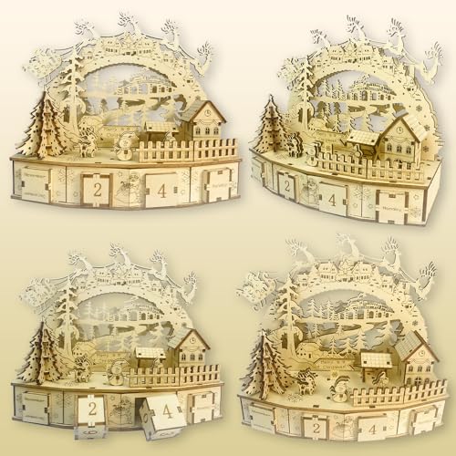 Deluxe 3D Wooden Christmas Puzzle: Mechanical Model Building Kit for Adults & Kids, Challenging DIY Assembly, STEM Engineering Toys, Unique Holiday Decor and Creative Gift (No Battery)