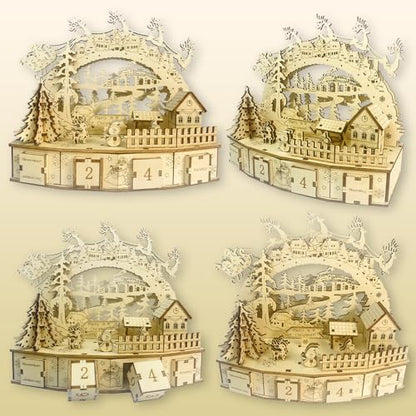 Deluxe 3D Wooden Christmas Puzzle: Mechanical Model Building Kit for Adults & Kids, Challenging DIY Assembly, STEM Engineering Toys, Unique Holiday Decor and Creative Gift (No Battery)