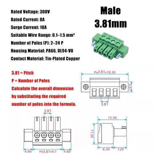 5Sets 2Pin 3.81mm Through-Wall Screw Terminal Block Connectors - size: 2 Pin