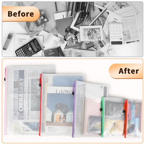 Umriox 18 Pack Mesh Zipper Organizer Bags, A3 A4 A5 Sizes with Labels - style: A3+a4+a5