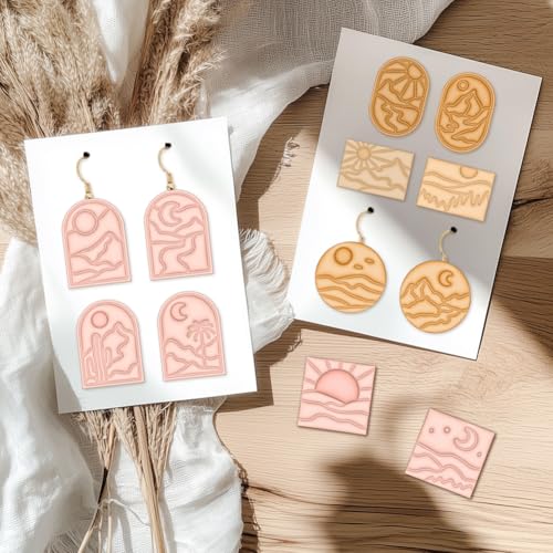 ACRNIGHEET Boho Clay Cutters - 16 Shapes Sun and Moon, Landscape Polymer Clay Cutters for Jewelry, Earring Making Kit With Storage Box - style: Sun and Moon Scenery theme (16 pcs)