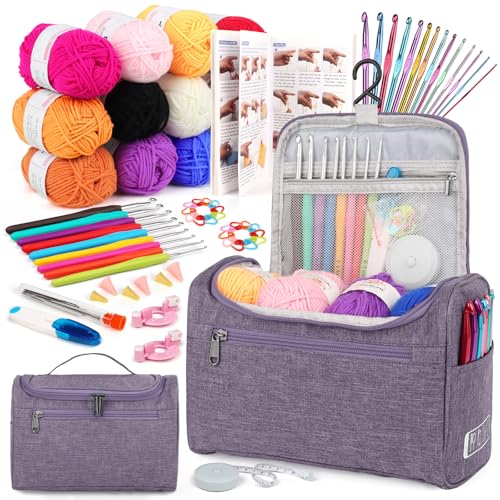 Aeelike Crochet Kit for Beginners Adults Kids, Complete Crochet Set, Purple - color: Purple