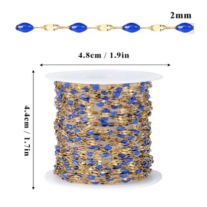 16.5FT Stainless Steel Enamel Chain 2MM Gold Lip Chain for Jewelry Making - color: gold(deep blue)