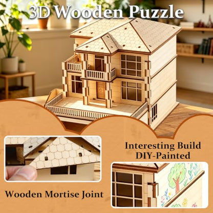 3D Wooden Puzzle for Adults DIY Miniature House Building kit Three Layer - color: Garden Wood Color 03