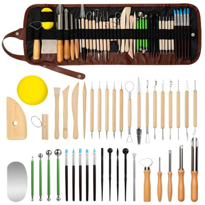 ALLVANA 42-Piece Pottery Tools, Clay Sculpting Tools with Roll-Up Bag