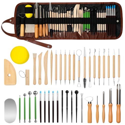 ALLVANA 42-Piece Pottery Tools, Clay Sculpting Tools with Roll-Up Bag