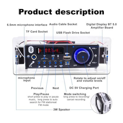 DIY Bluetooth-Compatible Speaker Kit with FM Radio Recording Function USB Mini Home Sound Stereo Amplifier TF/AUX/MIC Support Remote Control STEM Electronic Projects for Home and School Education LB - size: JX-BT-FM-Lithium battery+charging cable