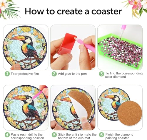 Diamond Art Coasters Kit, 8 Pieces Birds Diamond Painting Coasters Kit - color: Birds