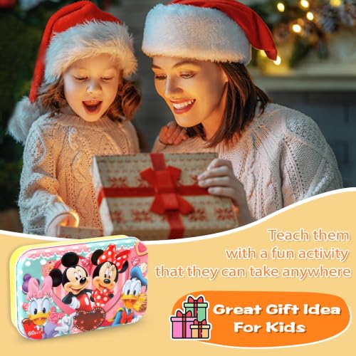 Puzzles for Kids Ages 4-6, 60 Piece Puzzles for Kids Ages 3-5 in Metal Box - color: Pink