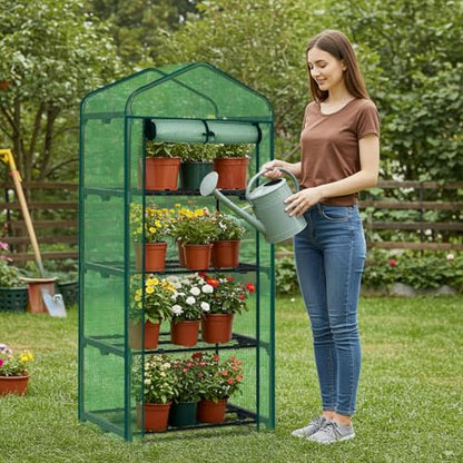 Outvita Mini Greenhouse, Small PE, 4 Tiers, White, 27"x19.6"x63" - style: 4 tiers 4 shelves